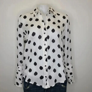 L'Agence Nina 100% Silk Polka Dot Semi Sheer Blouse Top Black White XS